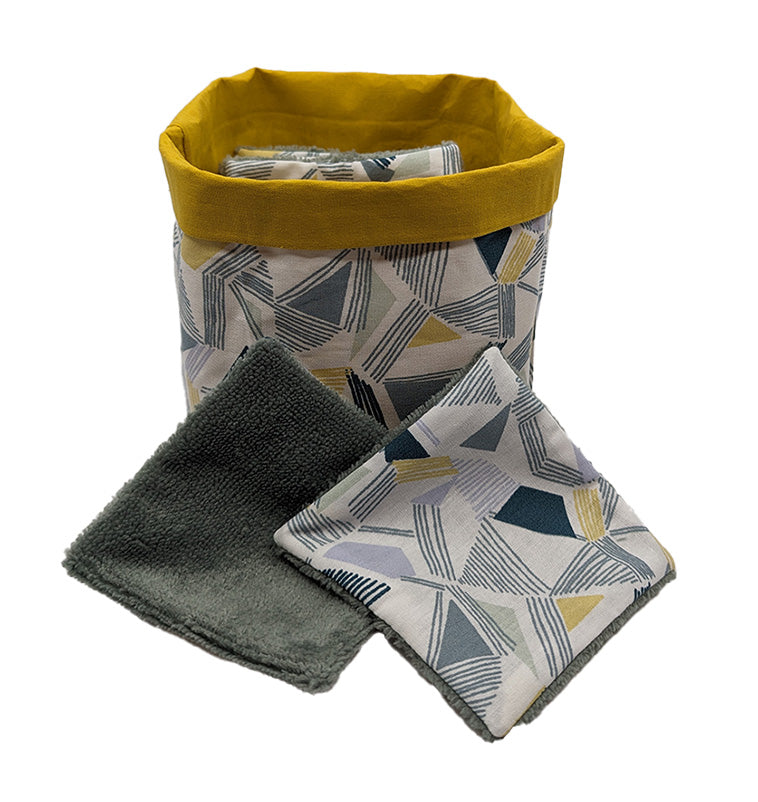 Panier à lingettes "Lignes et triangles" jaune