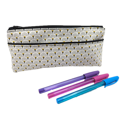 Trousse avec poche extérieure éventails gris
