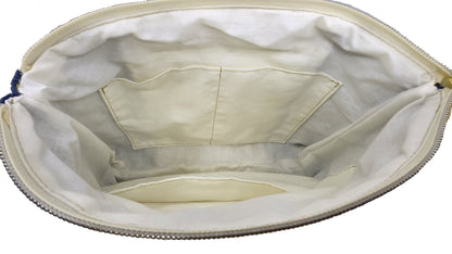 Sac à main artisanal jeans, toile de jute et or