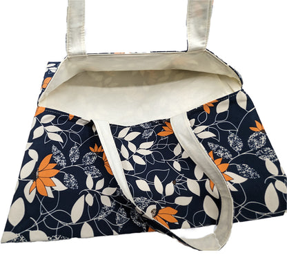 Sac à tarte réversible feuillage fleuri bleu marine