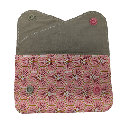Porte-monnaie double à pressions "Fleurs japonaises" rose et beige