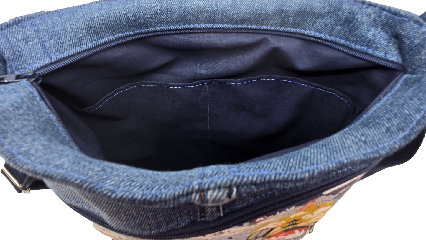 Sac à bandoulière artisanal jeans et manga