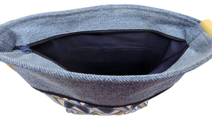 Sac à bandoulière artisanal jeans et coton bleu et beige