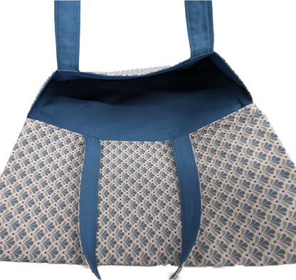 Sac à tarte réversible éventails gris-bleus