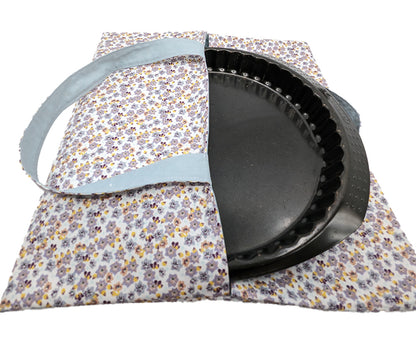 Sac à tarte réversible fleurs bleues
