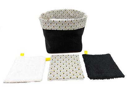 Panier à lingettes "Eventails" gris et noir