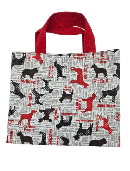 Mini tote bag "Toutous" rouges et noirs