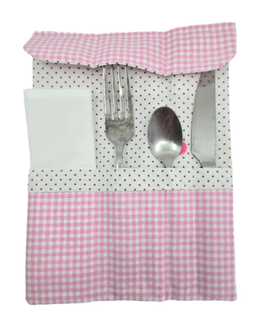 Etui à couverts Vichy rose