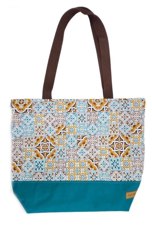 Sac bicolore zippé "Faïence" et turquoise