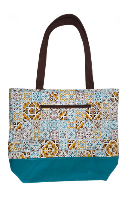 Sac bicolore zippé "Faïence" et turquoise
