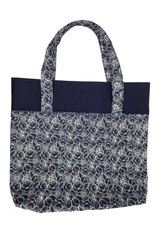 Sac bicolore pression aimantée "Fleurs marines"