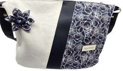 Sac à main artisanal en denim blanc "Fleurs marines"