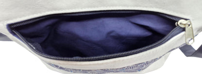 Sac à main artisanal en denim blanc "Fleurs marines"