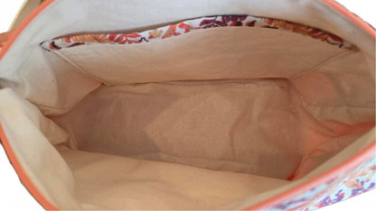 Sac à main artisanal en simili-cuir et coton "Summer flowers" corail
