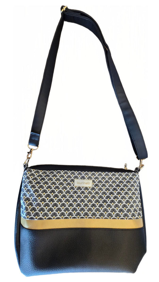 Sac à main artisanal en simili-cuir et coton "Black & Gold"