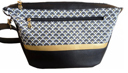 Sac à main artisanal en simili-cuir et coton "Black & Gold"
