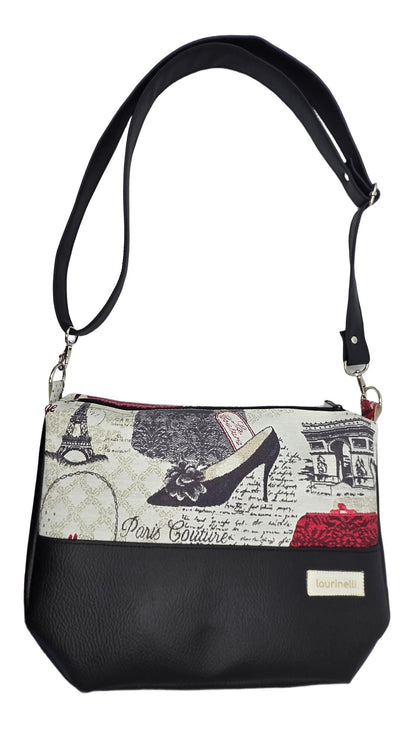 Sac à main artisanal en simili-cuir  "Paris chic" noir