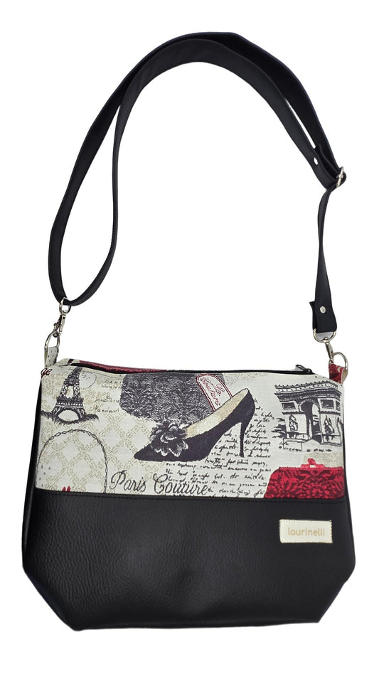Sac à main artisanal en simili-cuir  "Paris chic" noir