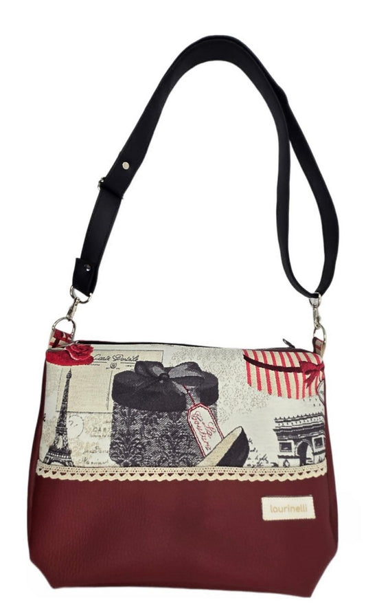 Sac à main artisanal en simili-cuir  "Paris chic" bordeaux